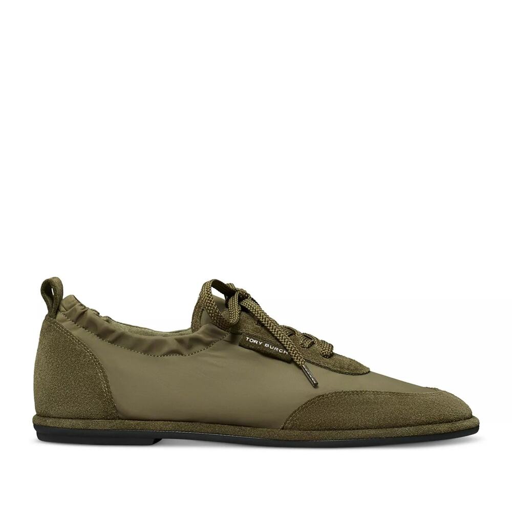 Tory Burch Nylon Suede Low Top Ballet Sneakers Army Green Women's Size US 5